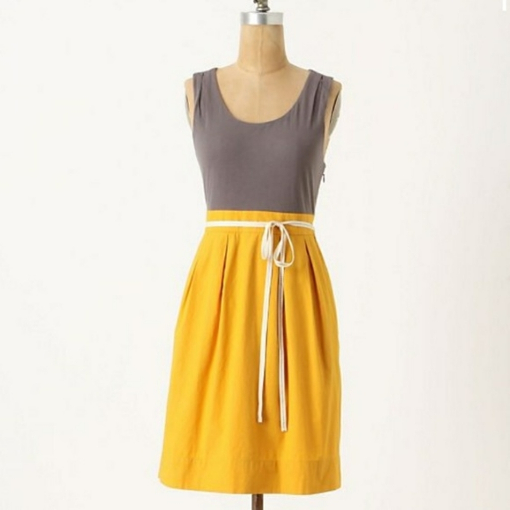 Maeve sleeveless gray & mustard dress